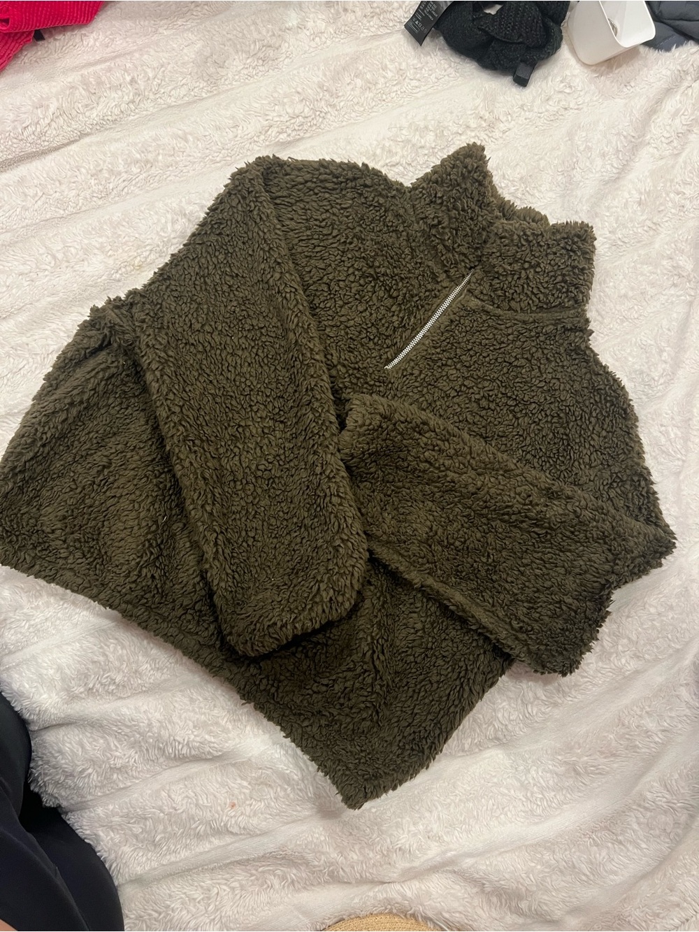H&M Cozy Olive Green Sherpa Half-Zip Pullover